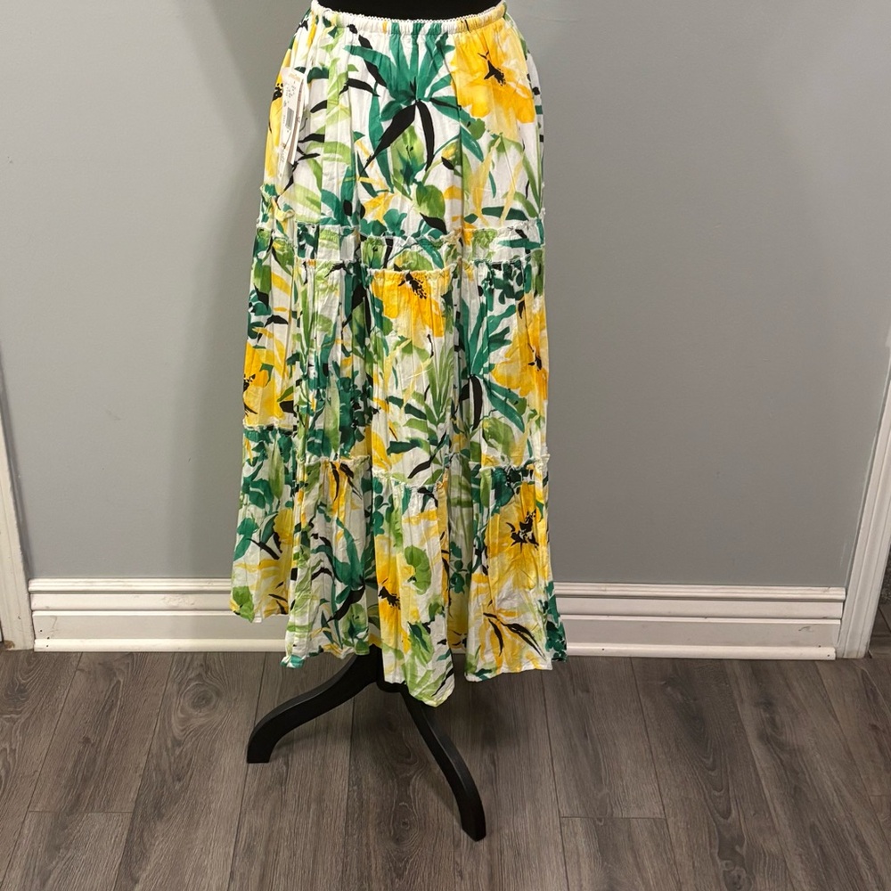 Jones New York Yellow and Green Floral Maxi Skirt